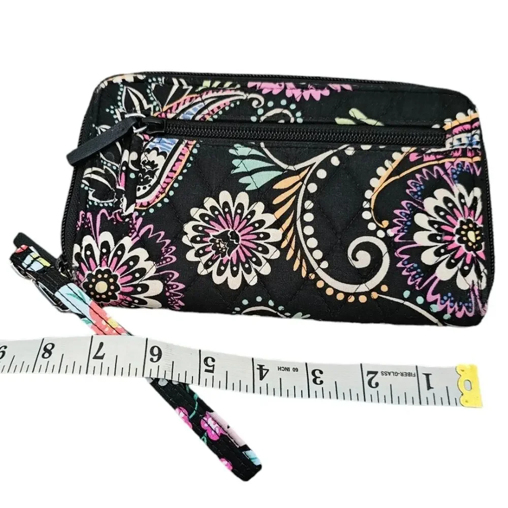 Vera Bradley Banana Swirl Black and Pink Floral Paisley Wallet Wristlet